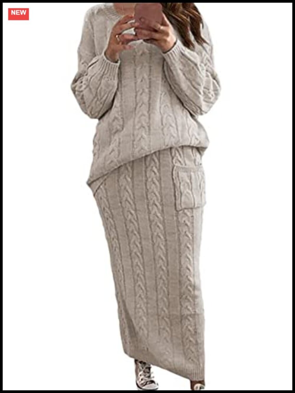 Women's Chunky Cable Knit Sweater and Skirt 2 Piece Outfit Set